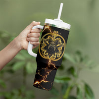 Viking Warrior Guardian Quote Tumbler With Handle Runic Circle Odin Ravens Mythology Dark Gold