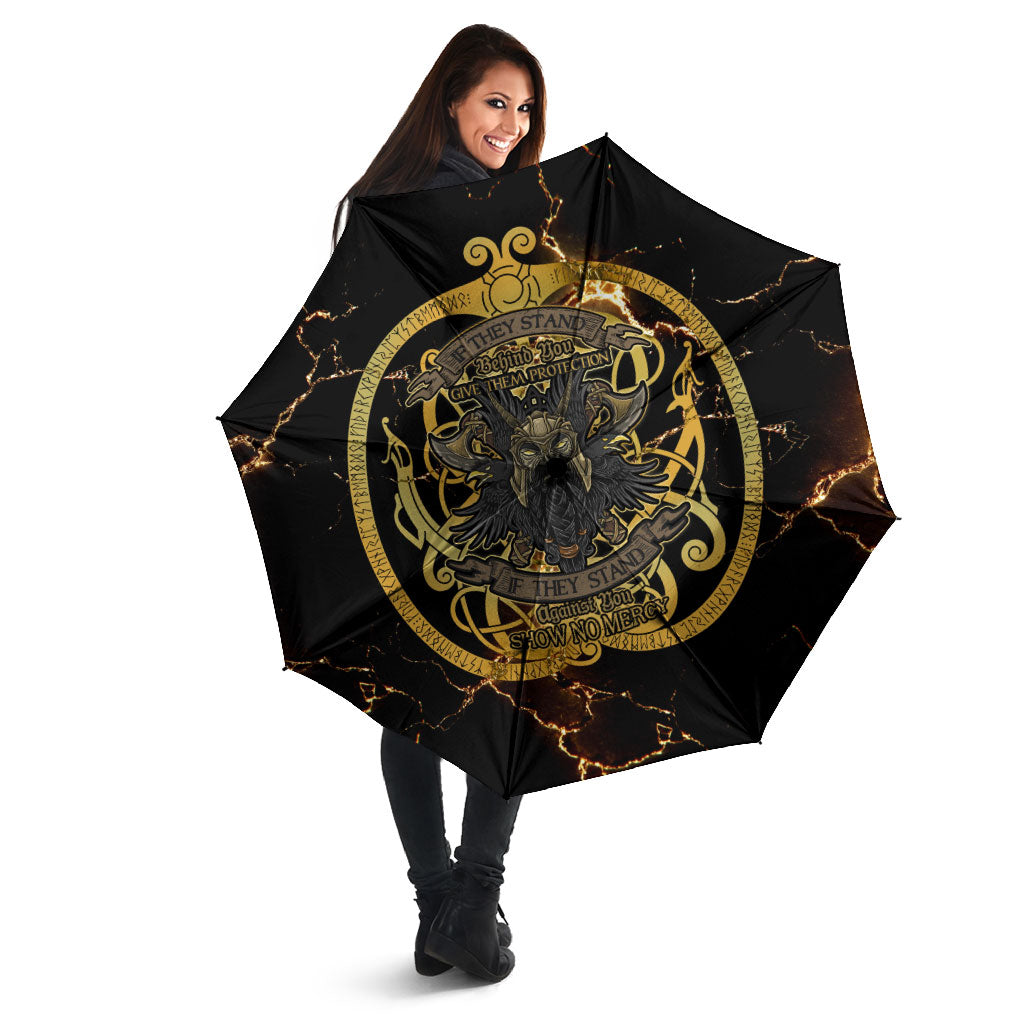 Viking Warrior Guardian Quote Umbrella Runic Circle Odin Ravens Mythology Dark Gold