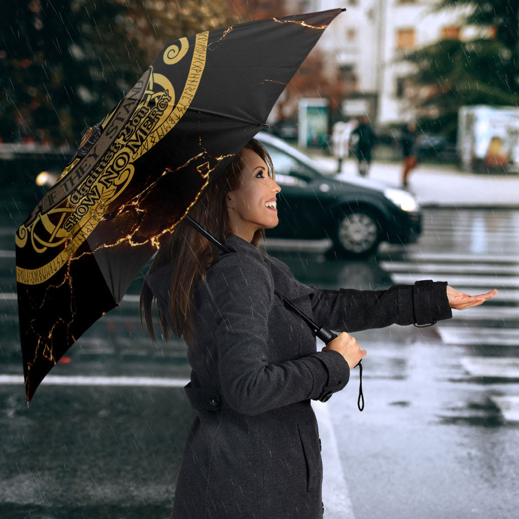Viking Warrior Guardian Quote Umbrella Runic Circle Odin Ravens Mythology Dark Gold