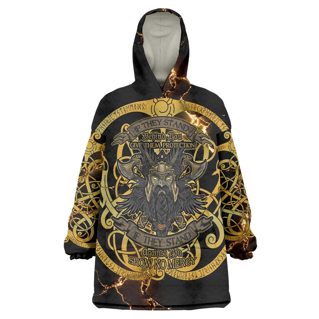 Viking Warrior Guardian Quote Wearable Blanket Hoodie Runic Circle Odin Ravens Mythology Dark Gold