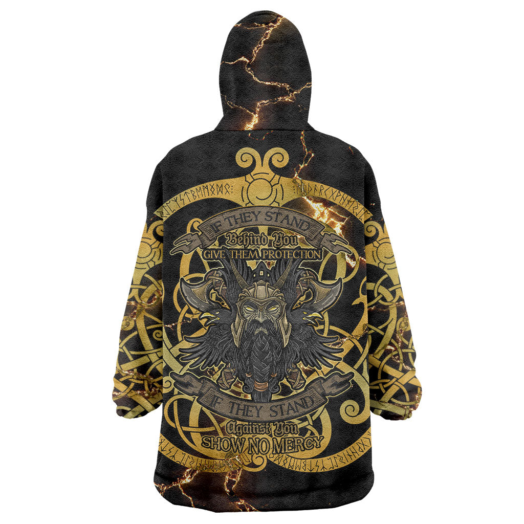 Viking Warrior Guardian Quote Wearable Blanket Hoodie Runic Circle Odin Ravens Mythology Dark Gold