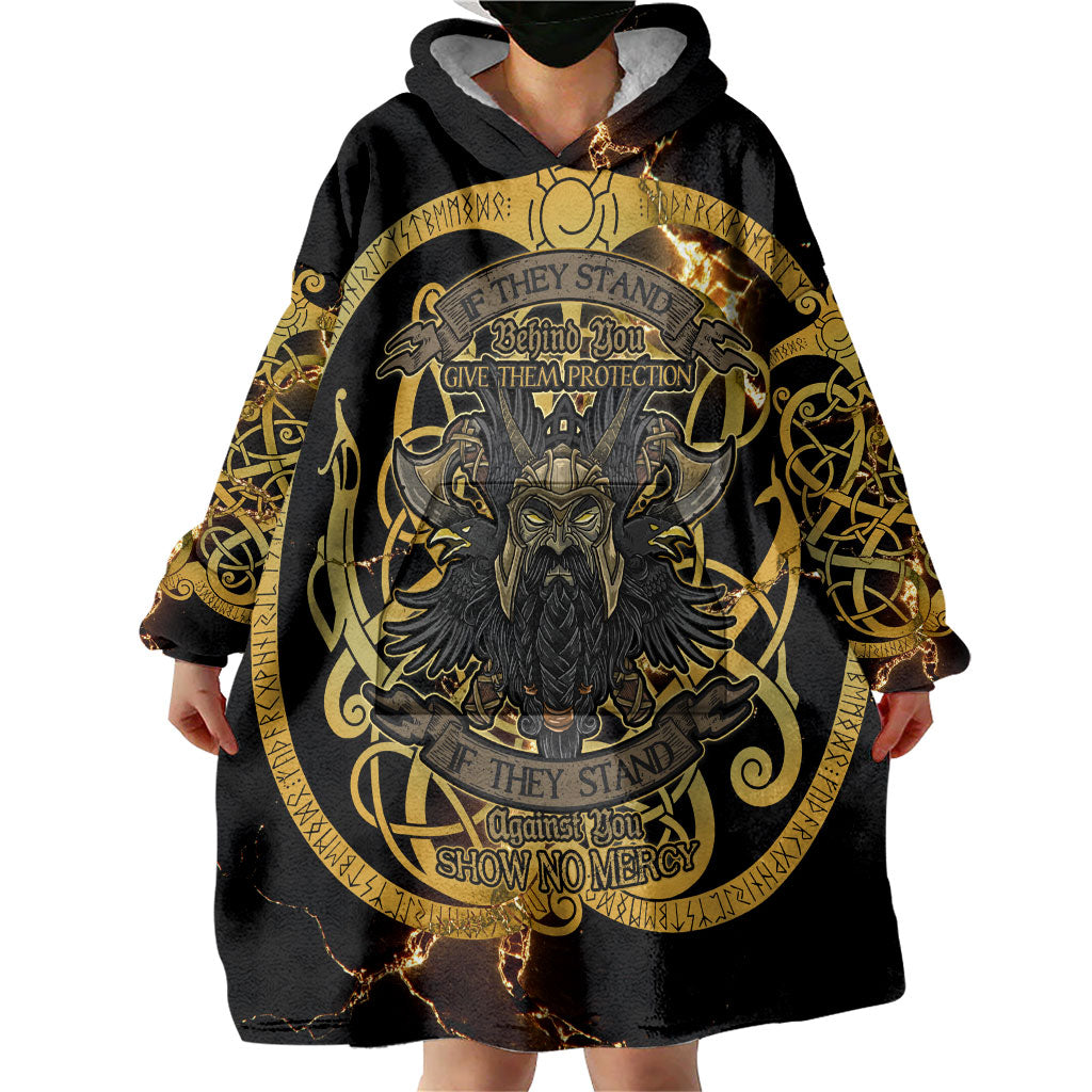 Viking Warrior Guardian Quote Wearable Blanket Hoodie Runic Circle Odin Ravens Mythology Dark Gold