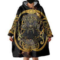 Viking Warrior Guardian Quote Wearable Blanket Hoodie Runic Circle Odin Ravens Mythology Dark Gold