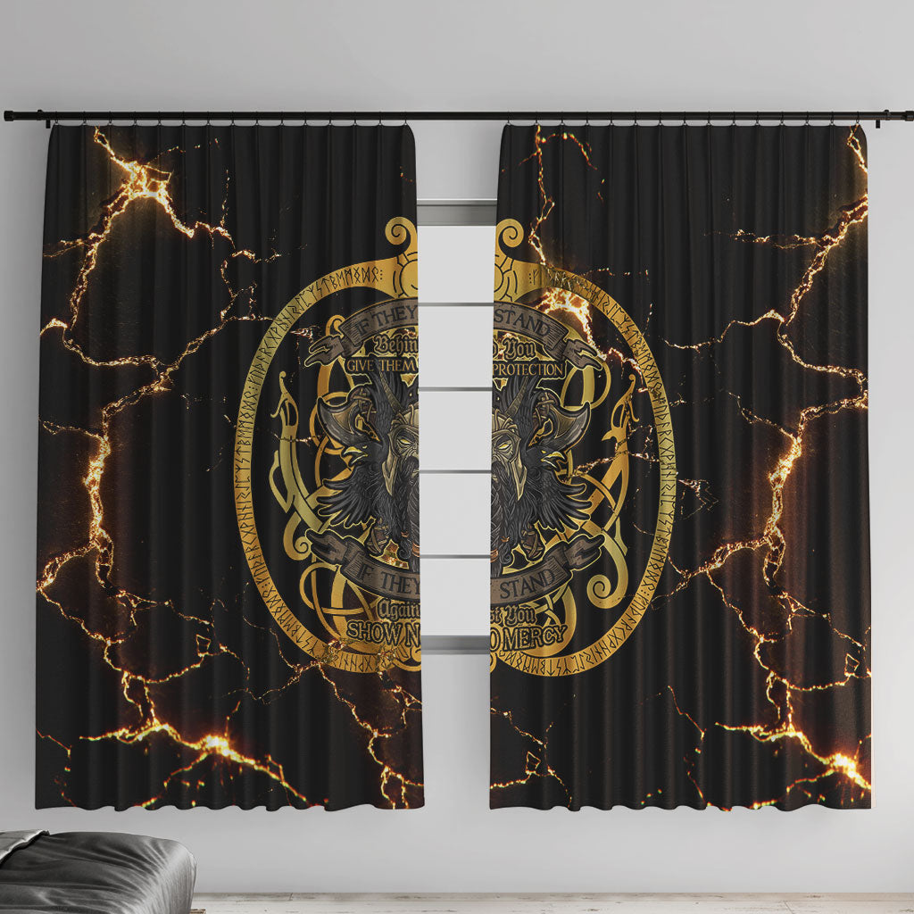 Viking Warrior Guardian Quote Window Curtain Runic Circle Odin Ravens Mythology Dark Gold