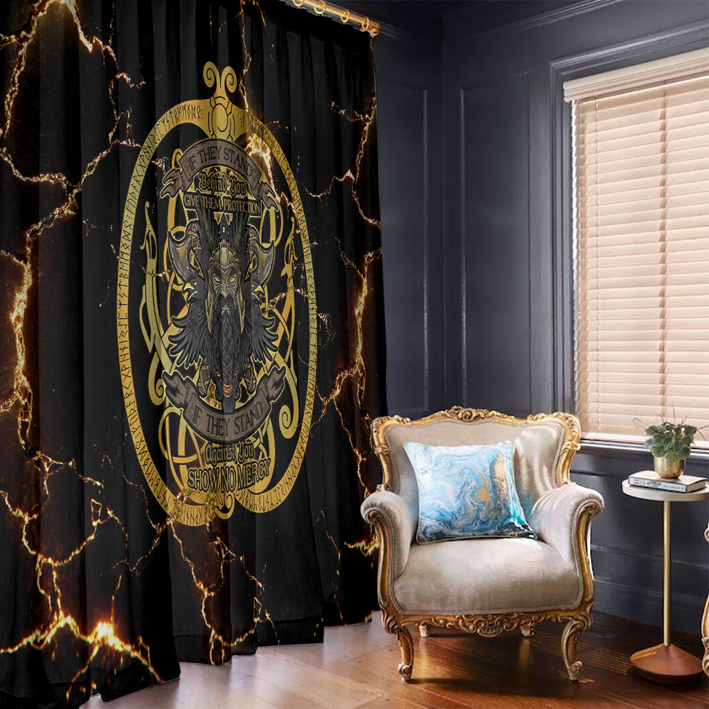 Viking Warrior Guardian Quote Window Curtain Runic Circle Odin Ravens Mythology Dark Gold