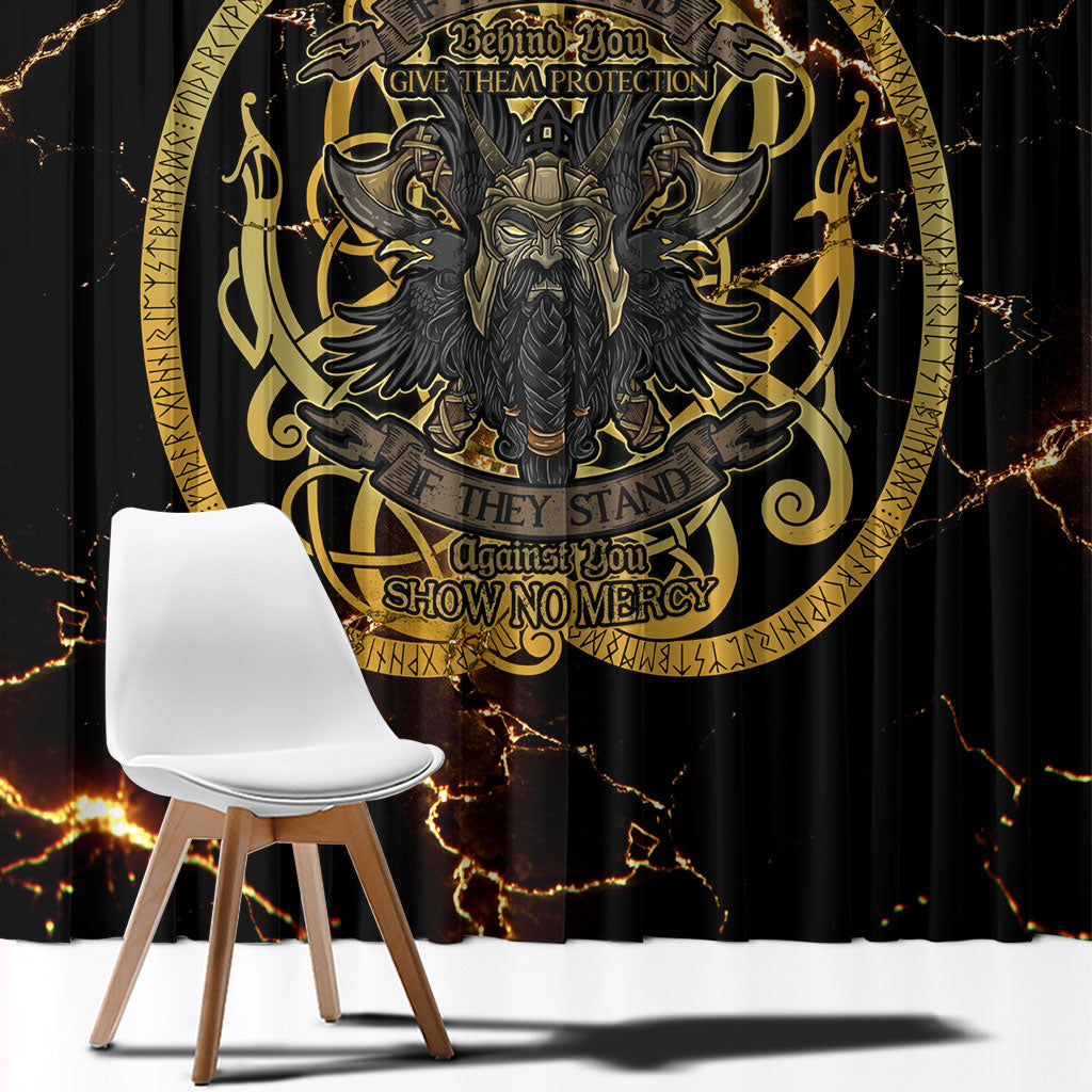 Viking Warrior Guardian Quote Window Curtain Runic Circle Odin Ravens Mythology Dark Gold