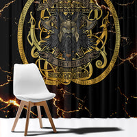 Viking Warrior Guardian Quote Window Curtain Runic Circle Odin Ravens Mythology Dark Gold