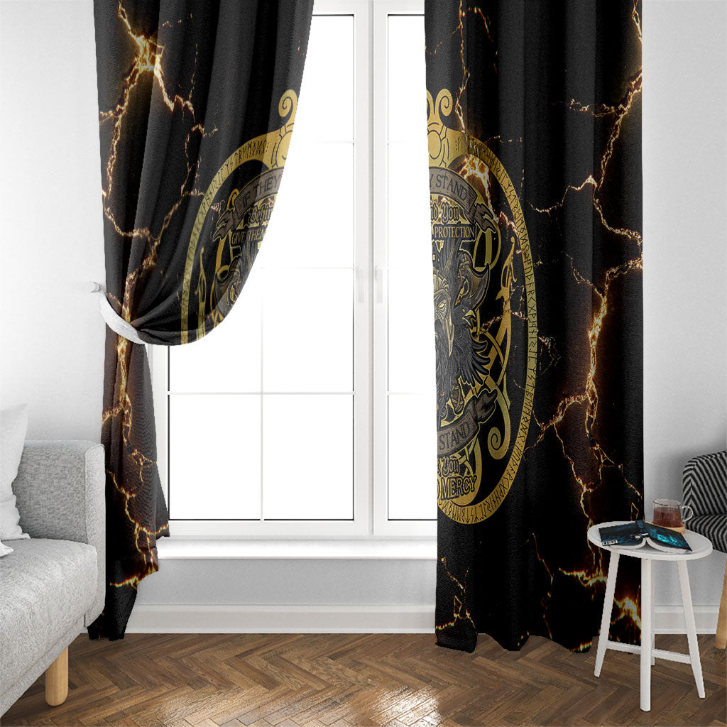 Viking Warrior Guardian Quote Window Curtain Runic Circle Odin Ravens Mythology Dark Gold