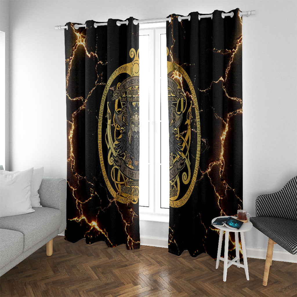 Viking Warrior Guardian Quote Window Curtain Runic Circle Odin Ravens Mythology Dark Gold