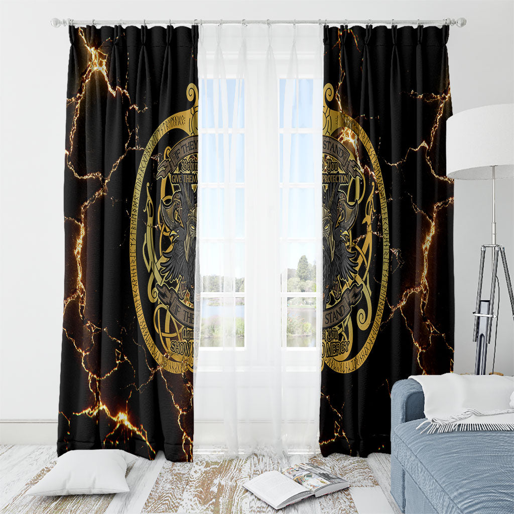 Viking Warrior Guardian Quote Window Curtain Runic Circle Odin Ravens Mythology Dark Gold