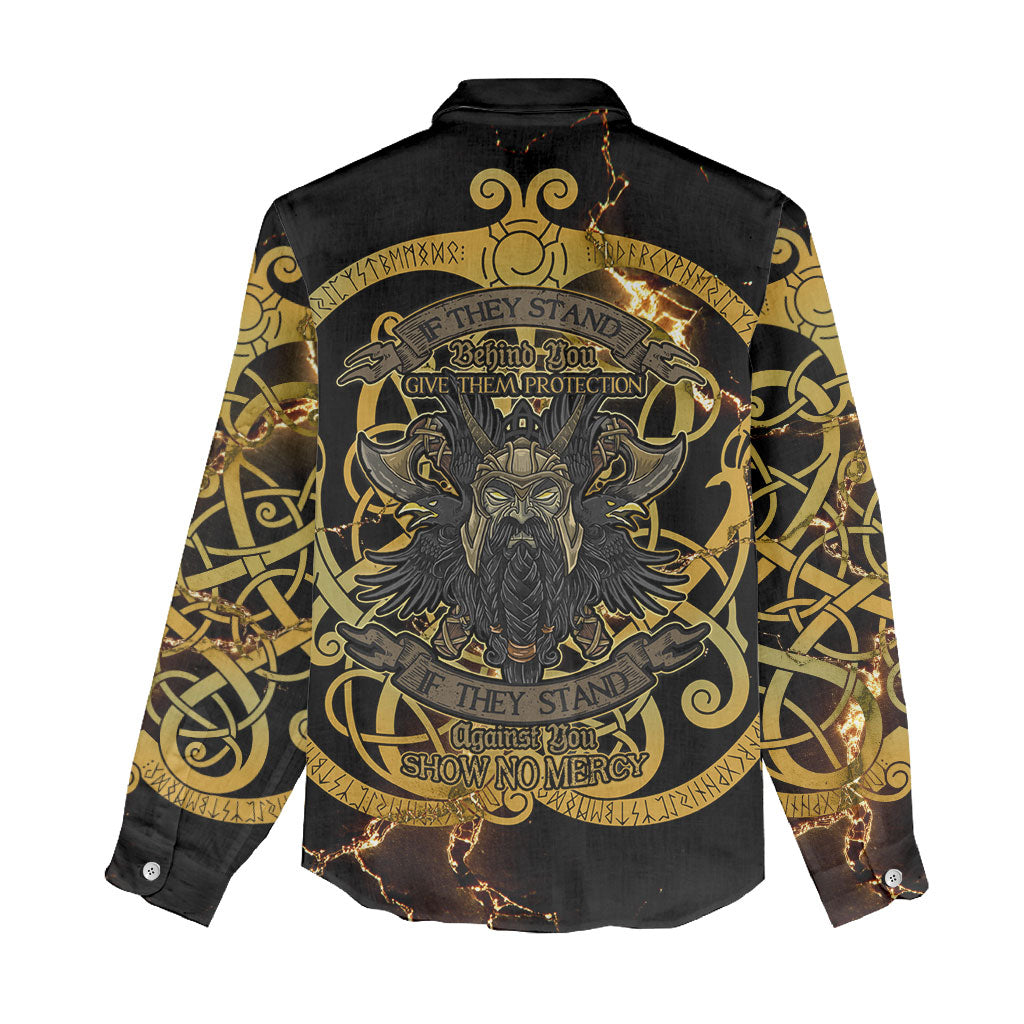 Viking Warrior Guardian Quote Women Casual Shirt Runic Circle Odin Ravens Mythology Dark Gold
