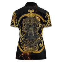 Viking Warrior Guardian Quote Women Polo Shirt Runic Circle Odin Ravens Mythology Dark Gold