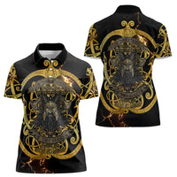 Viking Warrior Guardian Quote Women Polo Shirt Runic Circle Odin Ravens Mythology Dark Gold