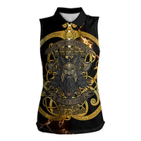 Viking Warrior Guardian Quote Women Sleeveless Polo Shirt Runic Circle Odin Ravens Mythology Dark Gold