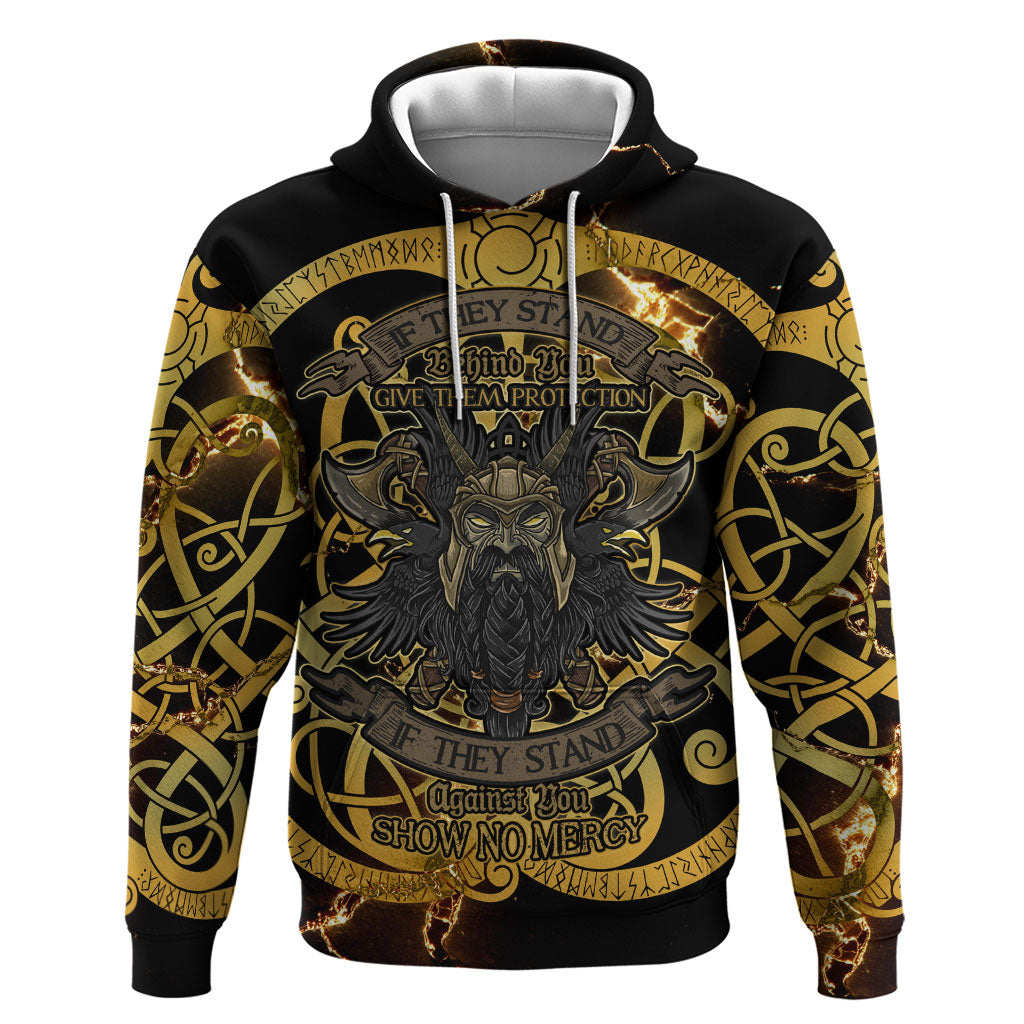 Viking Warrior Guardian Quote Zip Hoodie Runic Circle Odin Ravens Mythology Dark Gold