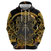 Viking Warrior Guardian Quote Zip Hoodie Runic Circle Odin Ravens Mythology Dark Gold