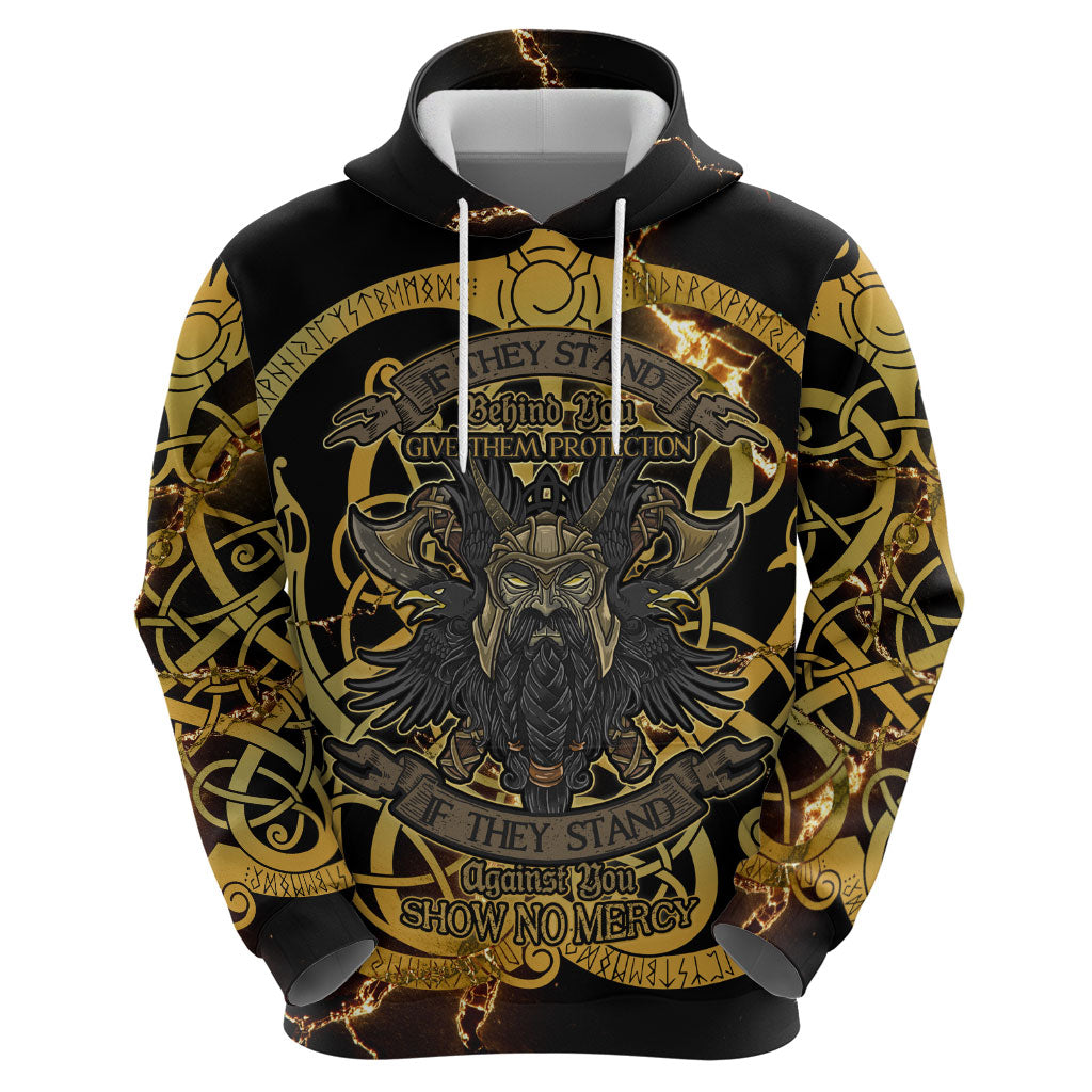 Viking Warrior Guardian Quote Zip Hoodie Runic Circle Odin Ravens Mythology Dark Gold