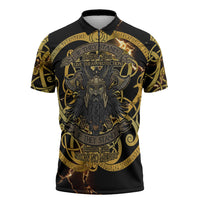 Viking Warrior Guardian Quote Zipper Polo Shirt Runic Circle Odin Ravens Mythology Dark Gold