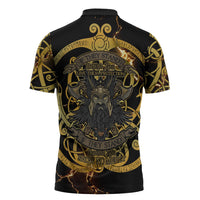 Viking Warrior Guardian Quote Zipper Polo Shirt Runic Circle Odin Ravens Mythology Dark Gold