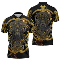 Viking Warrior Guardian Quote Zipper Polo Shirt Runic Circle Odin Ravens Mythology Dark Gold