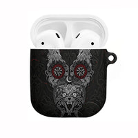 Fenrir Wolf and Vegvisir Viking AirPods Case Nordic Celtic Knotwork Black and Red Tribal Art