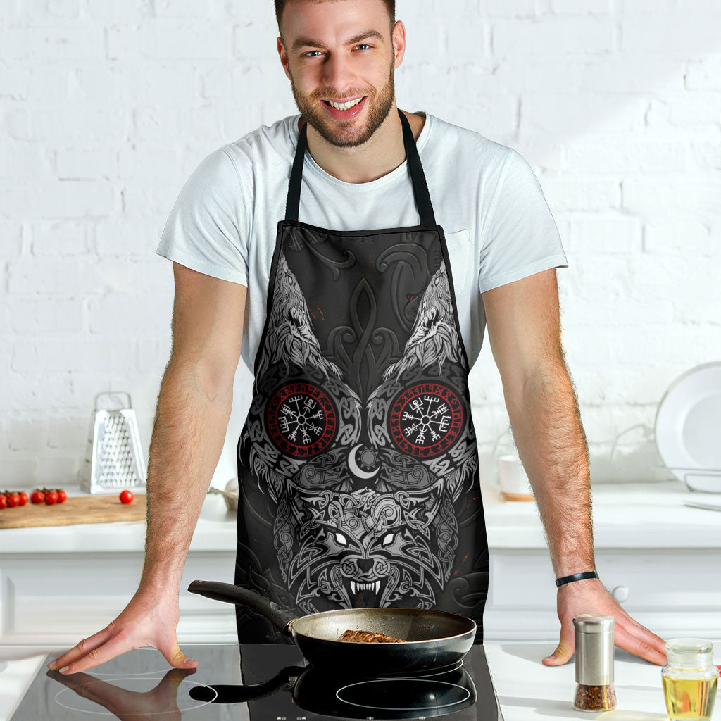 Fenrir Wolf and Vegvisir Viking Apron Nordic Celtic Knotwork Black and Red Tribal Art