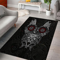 Fenrir Wolf and Vegvisir Viking Area Rug Nordic Celtic Knotwork Black and Red Tribal Art