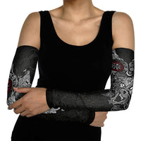 Fenrir Wolf and Vegvisir Viking Arm Sleeves Nordic Celtic Knotwork Black and Red Tribal Art