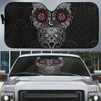 Fenrir Wolf and Vegvisir Viking Auto Sun Shade Nordic Celtic Knotwork Black and Red Tribal Art