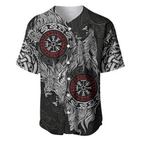 Fenrir Wolf and Vegvisir Viking Baseball Jersey Nordic Celtic Knotwork Black and Red Tribal Art