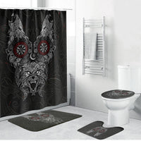 Fenrir Wolf and Vegvisir Viking Bathroom Set Nordic Celtic Knotwork Black and Red Tribal Art