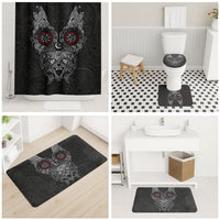 Fenrir Wolf and Vegvisir Viking Bathroom Set Nordic Celtic Knotwork Black and Red Tribal Art