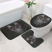 Fenrir Wolf and Vegvisir Viking Bathroom Set Nordic Celtic Knotwork Black and Red Tribal Art