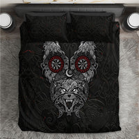 Fenrir Wolf and Vegvisir Viking Bedding Set Nordic Celtic Knotwork Black and Red Tribal Art