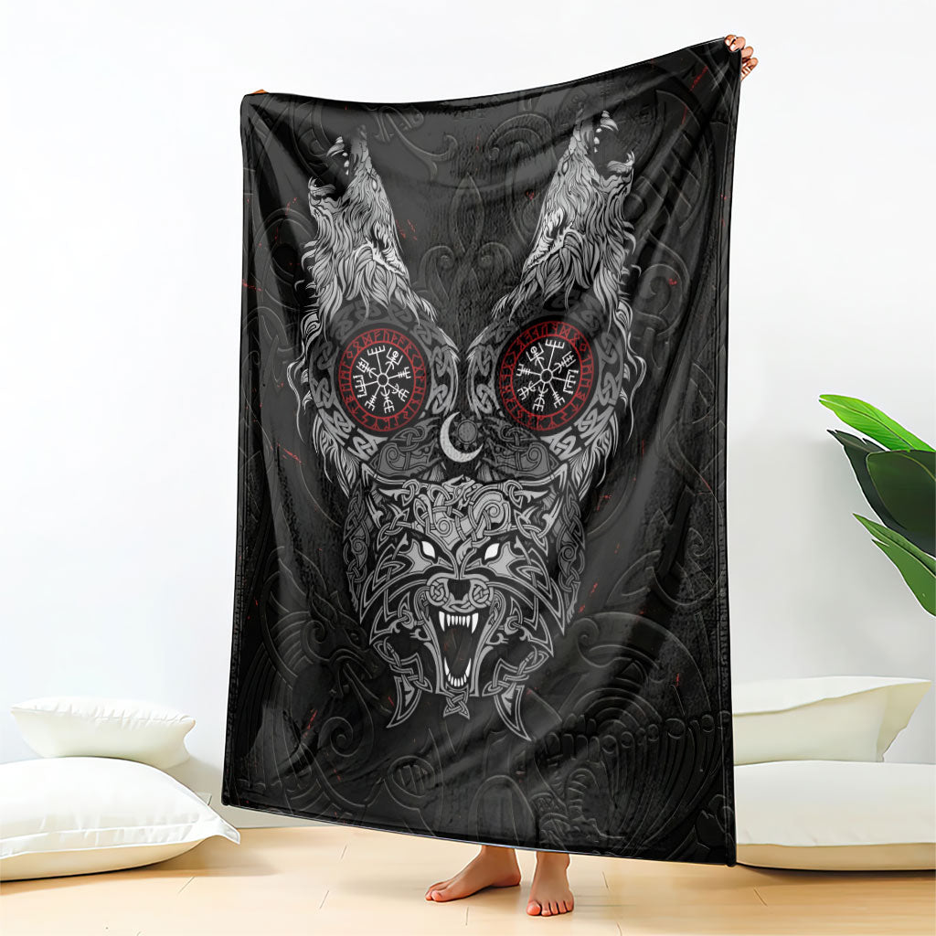 Fenrir Wolf and Vegvisir Viking Blanket Nordic Celtic Knotwork Black and Red Tribal Art