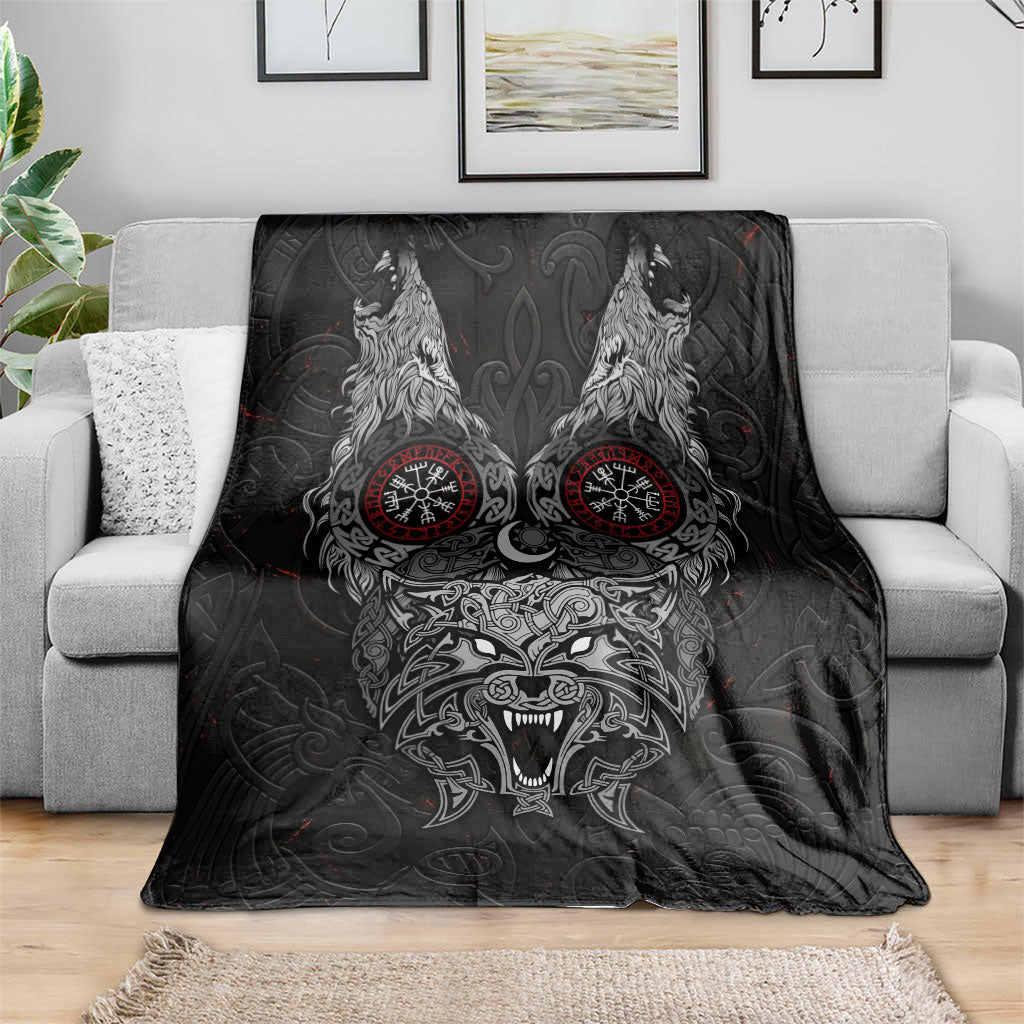Fenrir Wolf and Vegvisir Viking Blanket Nordic Celtic Knotwork Black and Red Tribal Art