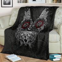 Fenrir Wolf and Vegvisir Viking Blanket Nordic Celtic Knotwork Black and Red Tribal Art