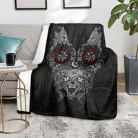Fenrir Wolf and Vegvisir Viking Blanket Nordic Celtic Knotwork Black and Red Tribal Art