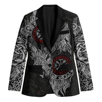 Fenrir Wolf and Vegvisir Viking Blazer Nordic Celtic Knotwork Black and Red Tribal Art