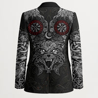 Fenrir Wolf and Vegvisir Viking Blazer Nordic Celtic Knotwork Black and Red Tribal Art
