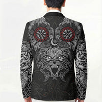Fenrir Wolf and Vegvisir Viking Blazer Nordic Celtic Knotwork Black and Red Tribal Art
