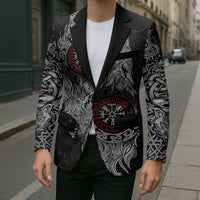 Fenrir Wolf and Vegvisir Viking Blazer Nordic Celtic Knotwork Black and Red Tribal Art