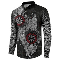 Fenrir Wolf and Vegvisir Viking Button Sweatshirt Nordic Celtic Knotwork Black and Red Tribal Art