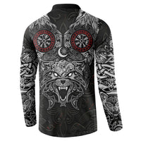 Fenrir Wolf and Vegvisir Viking Button Sweatshirt Nordic Celtic Knotwork Black and Red Tribal Art