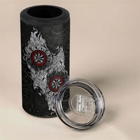 Fenrir Wolf and Vegvisir Viking 4 in 1 Can Cooler Tumbler Nordic Celtic Knotwork Black and Red Tribal Art