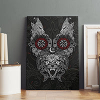 Fenrir Wolf and Vegvisir Viking Canvas Wall Art Nordic Celtic Knotwork Black and Red Tribal Art