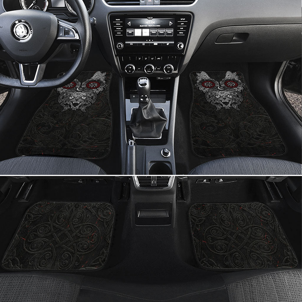 Fenrir Wolf and Vegvisir Viking Car Mats Nordic Celtic Knotwork Black and Red Tribal Art
