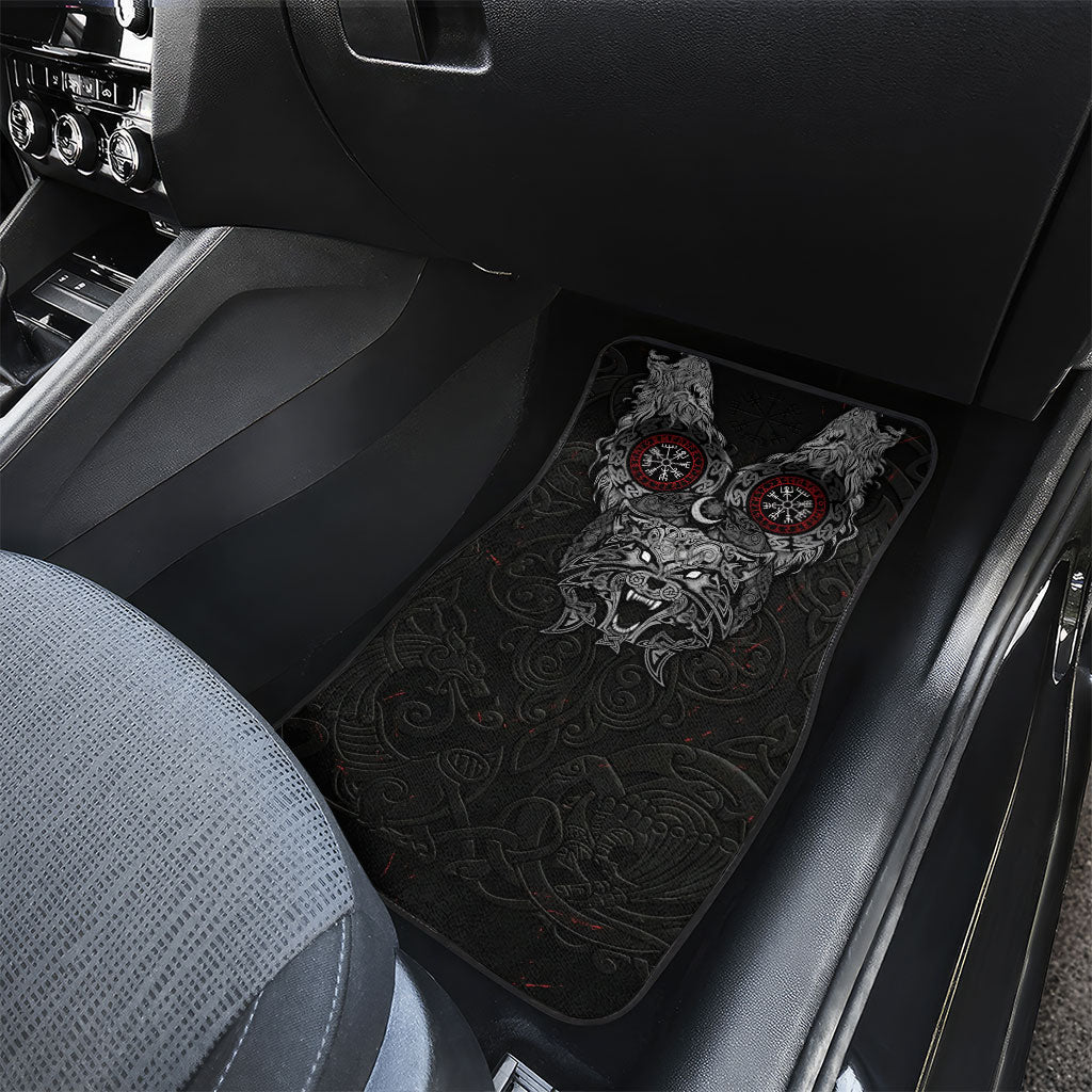 Fenrir Wolf and Vegvisir Viking Car Mats Nordic Celtic Knotwork Black and Red Tribal Art