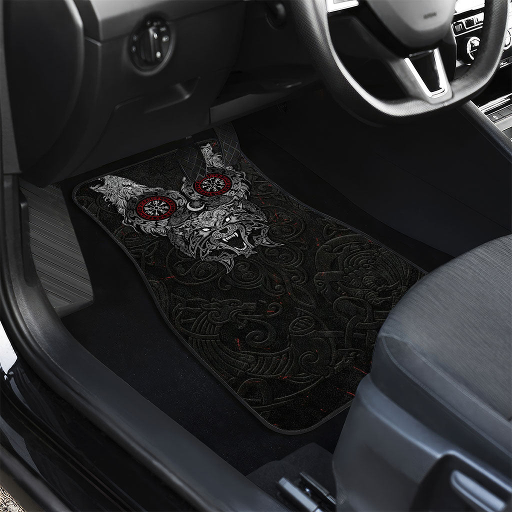 Fenrir Wolf and Vegvisir Viking Car Mats Nordic Celtic Knotwork Black and Red Tribal Art