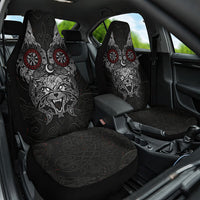 Fenrir Wolf and Vegvisir Viking Car Seat Cover Nordic Celtic Knotwork Black and Red Tribal Art